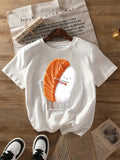 Pink Shirt Womens Cute Humble Sushi With Smiling Seaweed Roll, Womens T Shirts, Womens White Tee