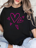 Womens Night Shirts Black T Shirt With Pink Hand Drawn Heart Shapes, Womens Tees, Cotton Shirts For Women