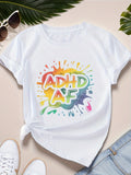 Womens T Shirts Colorful Splash With Vibrant Gradient Letters Featuring Fun Text Shirt, Womens Graphic T Shirts, Womens Graphic Tees Vintage