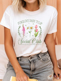 Womens White Tee Social Club Featuring Longstem Daisies And Tulips With Delicate Leaves Shirt, Green Shirt Womens, Country Shirts Womens
