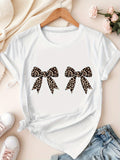 Blue Shirt Women Leopard Print Pattern Featuring Two Stylish Decorative Bows Shirt, Cotton Shirts For Women, Graphic Tshirts Women