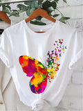 Womens White Tee Colorful Watercolor Butterflies Flying Among Tiny Butterfly Swarm Butterfly, Funny T Shirts For Women, Womens Shirts