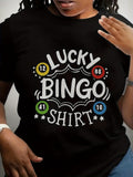 Cute Graphic Tees For Women Lucky Numbers Bingo Shirt Design On Black Tshirt, Womens Tees, Womens Night Shirts