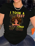 Grey T Shirt Womens I Took A Dnatest And I Am A Child Of God Woman Face With Colorful Afro Hair, Graphic Shirts For Women, Womens T Shirts