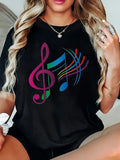 Grey T Shirt Womens Colorful Flowing Abstract Musical Notes With Vibrant Design T Shirt, Graphic Tees Women, Womens White Tee