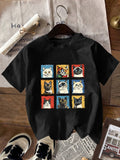 Graphic Tees Women Funny Dogs Featuring Various Expressions In Colorful Squares Tshirt, Cotton T Shirts For Women, Grey T Shirt Womens