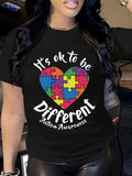 Country Shirts Womens Its Ok To Be Different Multicolored Puzzle Pieces Heart Awareness, Cute Graphic Tees For Women, Graphic Shirts For Women