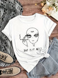 Womens Shirts But Is It Art Questioning Expression Minimalist Alien Face T Shirt, Graphic Tees Women, Graphic Shirts For Women