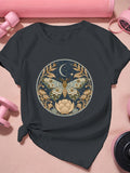 Womens Graphic Tshirts Elegant Nighttime Scene With Mystical Moth Among Golden Leaves And Blooming Lotus, Womens T Shirts, Cotton Shirts For Women