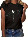 Graphic Tees Women Elegant Minimalist White Dragonfly Design Shirt, Cute T Shirts For Women, Green Shirt Womens
