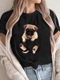 Graphic Tshirts Women Realistic Puppy Lying Inside Black Pocket Dog, Womens Shirts, Womens Graphic T Shirts