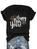 Graphic Shirts For Women Happy New Year Festive Fireworks Celebration Black Tshirt, Women Tshirts, Womens Shirts