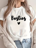 Womens Tees Besties Heart Printed White Cotton Tshirt, Cotton T Shirts For Women, Womens Shirts