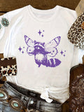 Graphic Tshirts Women Purple Stylized Raccoon With Wings Amid Stars Raccoon, 100 Cotton T Shirts For Women, Graphic Shirts For Women