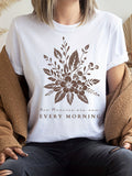 Black T Shirt Women Every Morning Brown Floral And Leaf Pattern With Delicate Flower, Green Shirt Womens, Cute Graphic Tees For Women