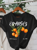 Cute Graphic Tees For Women Oranges Fresh Branch With Green Leaves Hanging On Black Shirt, Funny T Shirts For Women, Cute T Shirts For Women