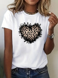 Womens White Tee Leopard Print Heart Surrounded By Black Floral Pattern Shirt, Shirt For Women, Womens Grinch Shirt