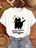 Graphic Tshirts Women Wow Wow Energetic Playful Expressive Cartoon Cat, Basic Tees Women, Black T Shirt Women