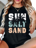 Womens Graphic Tees Vintage Sun Salt Sand With Tropical Palm Tree Silhouettes And Beach Vibes T Shirt, Funny T Shirts For Women, Vintage Shirts Women