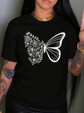 Womens Graphic T Shirts Floral Butterfly Breaking Apart On Black Tshirt, Graphic Tshirts Women, Womens Graphic Tees Vintage