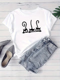 Black T Shirt Women White Casual Cotton Fabric Soft Comfortable With Black Cat Prints Tshirt, Blue Shirt Women, Graphic Tees Women
