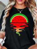 Black T Shirt Women Refreshing Summer Watermelon Slice With Melting Reflection On Black Shirt, Graphic Tees Women, Womens White Tee