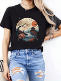 Blue Shirt Women Serene Night With Lotus Flower And Tranquil Pagoda Scenery, Cotton Shirts For Women, Womens White Tee