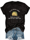 Blue Shirt Women Tacos With Smiling Cartoon Taco And Playful Text Tacos, Funny T Shirts For Women, Graphic Shirts For Women