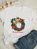 Funny Shirts For Women Merry Christmas Festive Green Red Blue And White Holiday Wreath, Women's Short Sleeve T Shirts, Cute T Shirts For Women