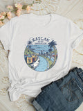 Cute T Shirts For Women Garland Desert Emporium Retro Illustration With Road Palm Trees And Buildings Tshirt, Women T Shirt, Graphic Tees Women