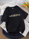 Graphic Tees Women Delicate White Daisy Chain With Small Yellow Buds Black T Shirt, Women Tshirts, Red T Shirt Women