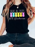 Womens Grinch Shirt Treat All Peeps With Kindness Cute Colorful Bunny Row On Black Shirt, Womens Night Shirts, Womens White Tee