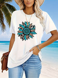 Womens Shirts Intricate Blue And Black Floral Pattern On Casual Cotton T Shirt, Womens T Shirts, Basic Tees Women