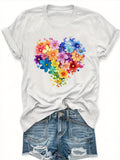 Graphic Tshirts Women Colorful Blooming Flowers Forming Heart Shape, Women Tshirts, Womens T Shirts