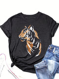 Cotton T Shirts For Women Majestic Tiger Profile With Bold Stripes And Graceful Black Tshirt, Womens Graphic Tshirts, Womens Tees