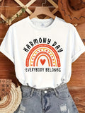 Graphic Shirts For Women Harmony Day Everybody Belongs Vibrant Red Orange Rainbow With Heart White Tshirt, Cotton T Shirts For Women, Green Shirt Womens