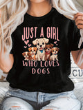 Green Shirt Womens Just A Girl Who Loves Dogs Cute Puppies With Hearts And Loving Expressions Dog, Womens Grinch Shirt, Womens Graphic Tshirts