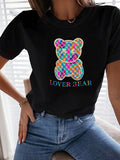 Country Shirts Womens Lover Bear Colorful Checkered Pattern With Vibrant Lines And Gradient Filled Bear, Black T Shirt Women, Womens Night Shirts