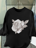Graphic Tshirts Women Elegant Soft Detailed Rose Flower, White Cotton Shirt Women, Women's Short Sleeve T Shirts
