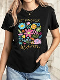 Grey T Shirt Womens Let Kindness Bloom Colorful Flowers With Leaves And Blossoms T Shirt, Womens Graphic Tees Vintage, 100 Cotton T Shirts For Women