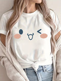 Womens T Shirts Cute Playful Expression With Blushing Cheeks And Smiling Face Tshirt, Green Shirt Womens, Women T Shirt