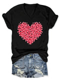 Graphic Shirts For Women Heart Shape Made Of Small Red Petals On Black Fabric Heart, Cotton Shirts For Women, Basic Tees Women