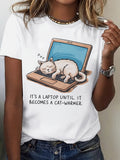 Grey T Shirt Womens Its A Laptop Until It Becomes A Cat Warmer Sleeping Cat On Open Laptop Screen Soft Cozy Cat, Pink Shirt Womens, Cute T Shirts For Women