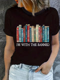 Graphic Tshirts Women Im With The Banned Colorful Row Of Various Books T Shirt, Country Shirts Womens, Vintage Shirts Women