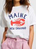 Funny T Shirts For Women Maine New England Red Lobster Summer Casual Cotton Tshirt, Graphic Tees Women, Cotton T Shirts For Women