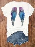 Womens Tees Colorful Feathered Wings With Gradient Blue And Purple Feathers Wing, Womens White Tee, Red T Shirt Women