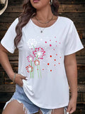 Funny T Shirts For Women White Cotton Soft Casual Shirt With Floating Heart Shaped Petals And Dandelion Flower, Grey T Shirt Womens, Graphic Shirts For Women