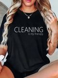 Womens Shirts Cleaning Is My Therapy Simple Bold Text On Solid Background T Shirt, Cute T Shirts For Women, Women's Short Sleeve T Shirts