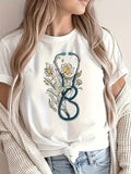 Womens Grinch Shirt Elegant Floral Stethoscope With Delicate Yellow Daisies And Green Foliage T Shirt, Women's Short Sleeve T Shirts, Country Shirts Womens