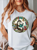 Cotton Shirts For Women Playful Otter Reading Bright Colorful Books In Cozy Library Otter, Cute T Shirts For Women, Womens Shirts